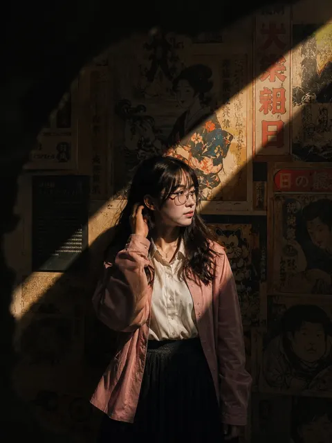 Cinematic museum portrait vintage mural kodak portra