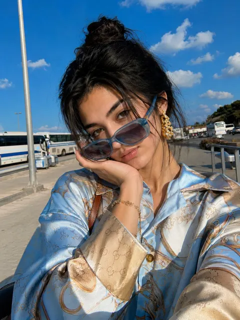 Luxury street fashion woman face lock portrait