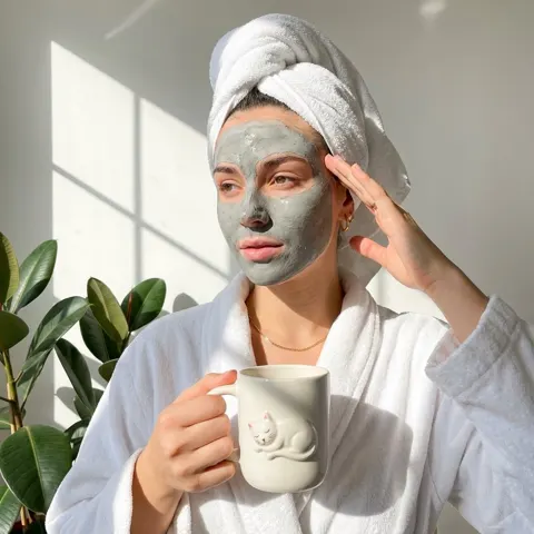 Peaceful morning skincare moment
