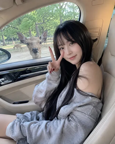 East asian woman luxury car deer lifestyle
