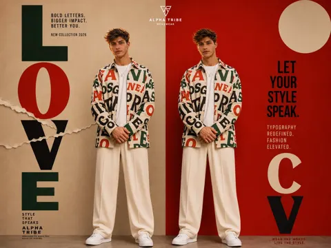 Luxury menswear editorial campaign poster typography
