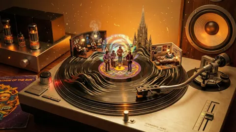 Vinyl groove sound waves