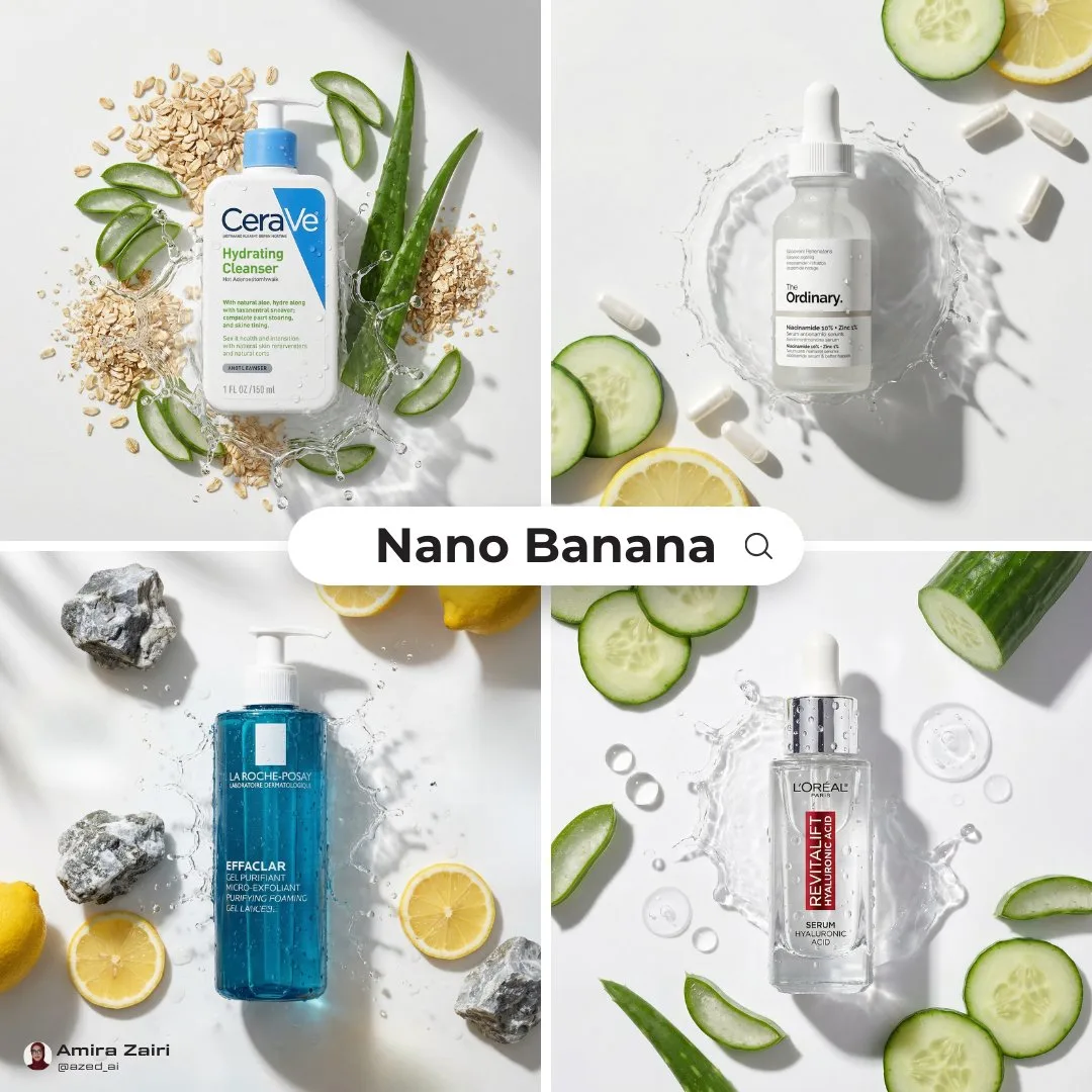 High end skincare flat lay — Sonra