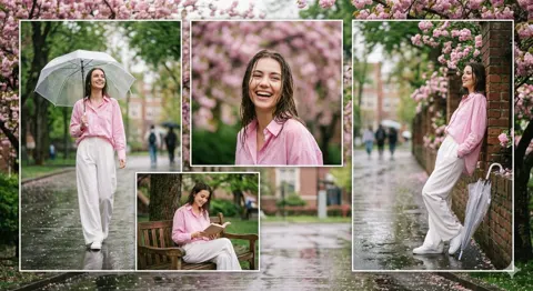 Ultra realistic rainy season college portrait collage