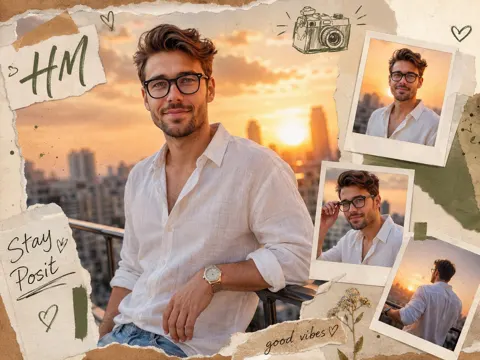 Trendy scrapbook style south asian man collage