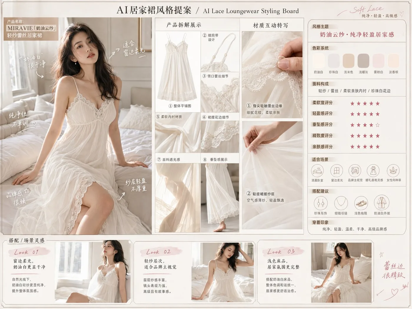 Ai lace loungewear brand styling proposal board — Sonra