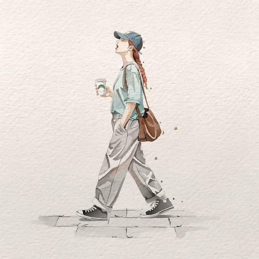 Minimalist watercolor urban fashion woman illustration — Sonra