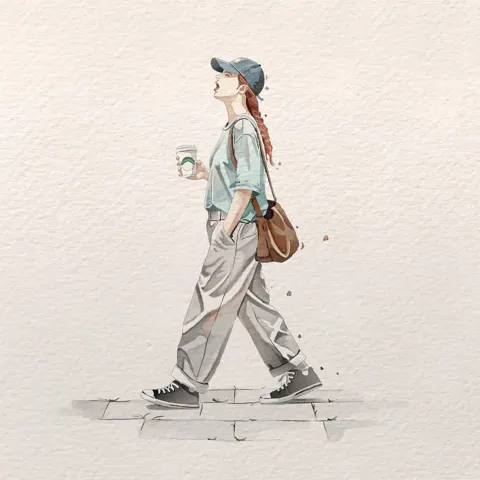 Minimalist watercolor urban fashion woman illustration