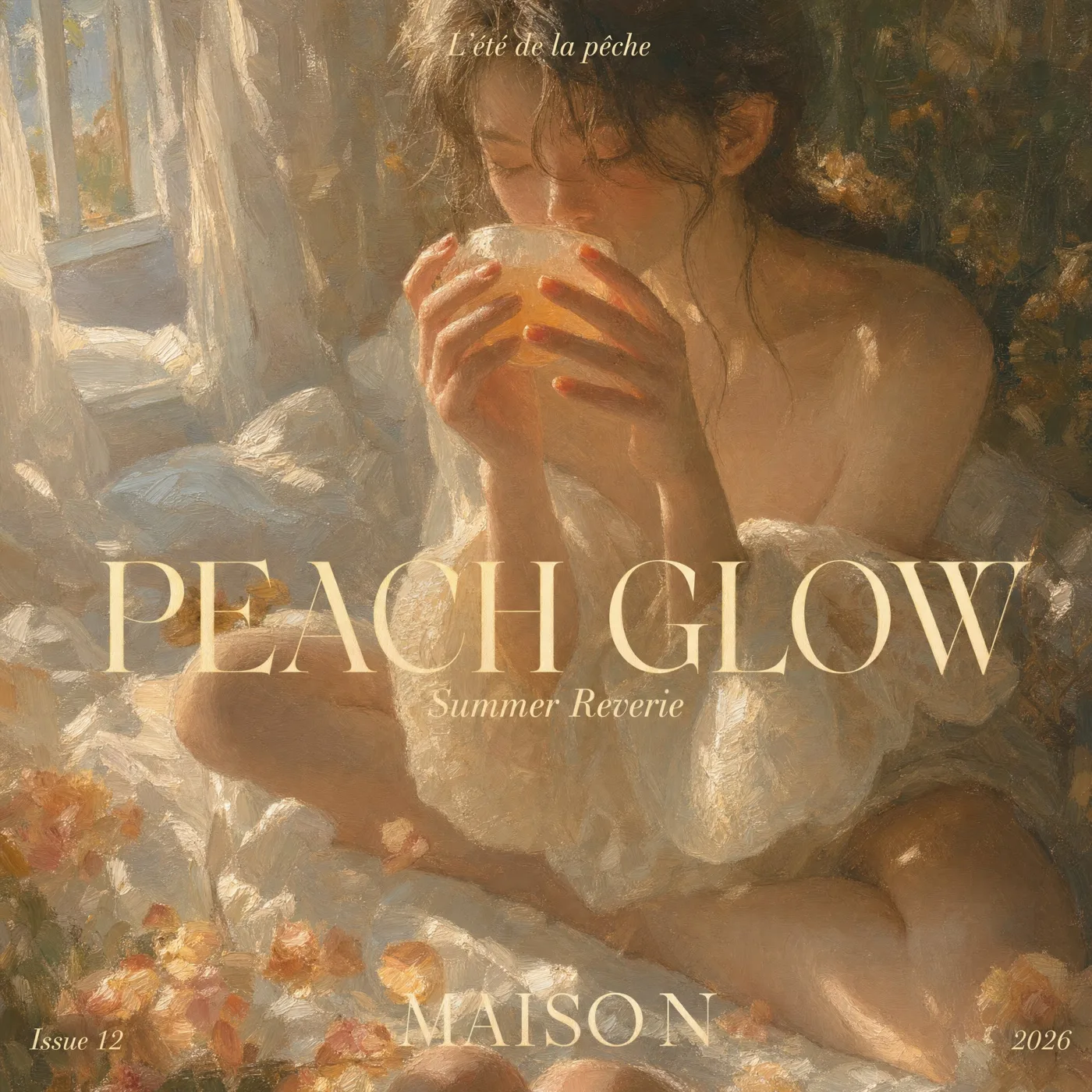 East asian woman peach oil painting — After