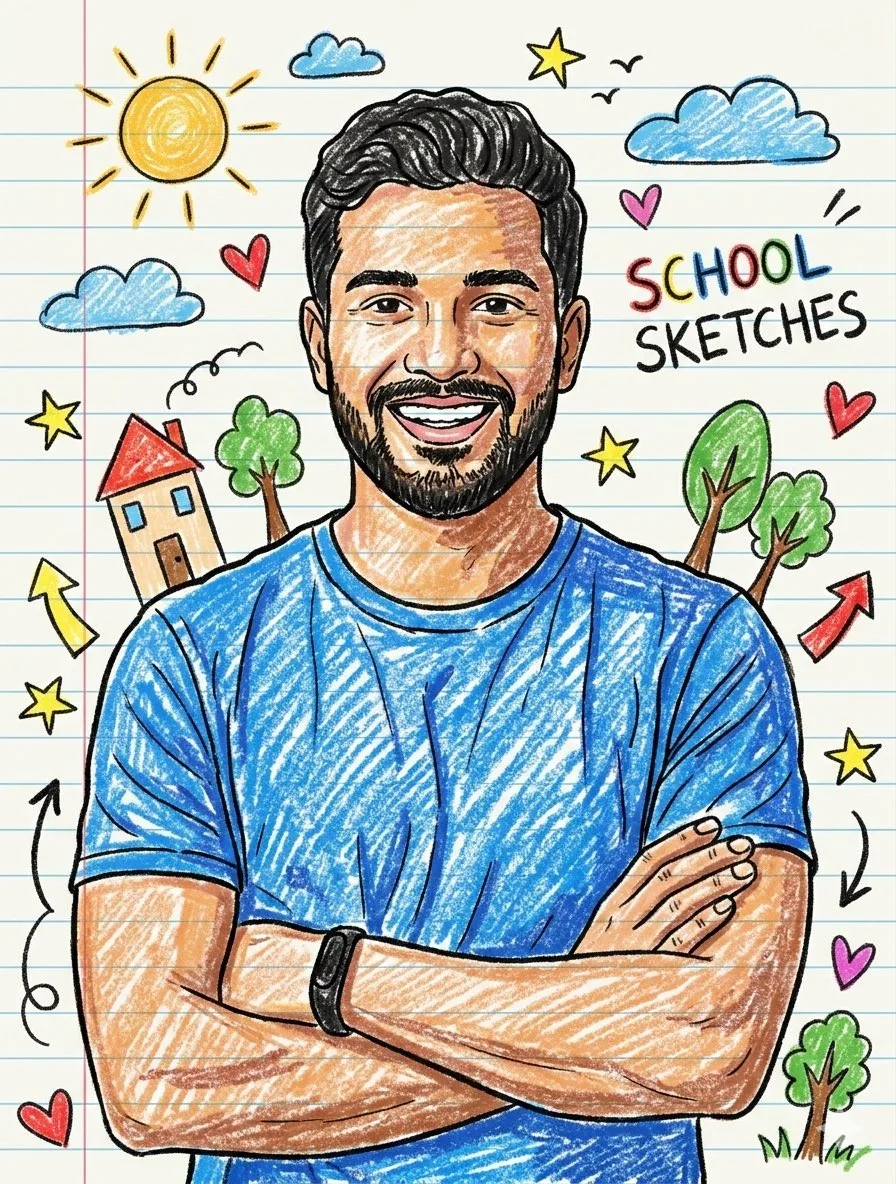 Playful crayon notebook doodle — After