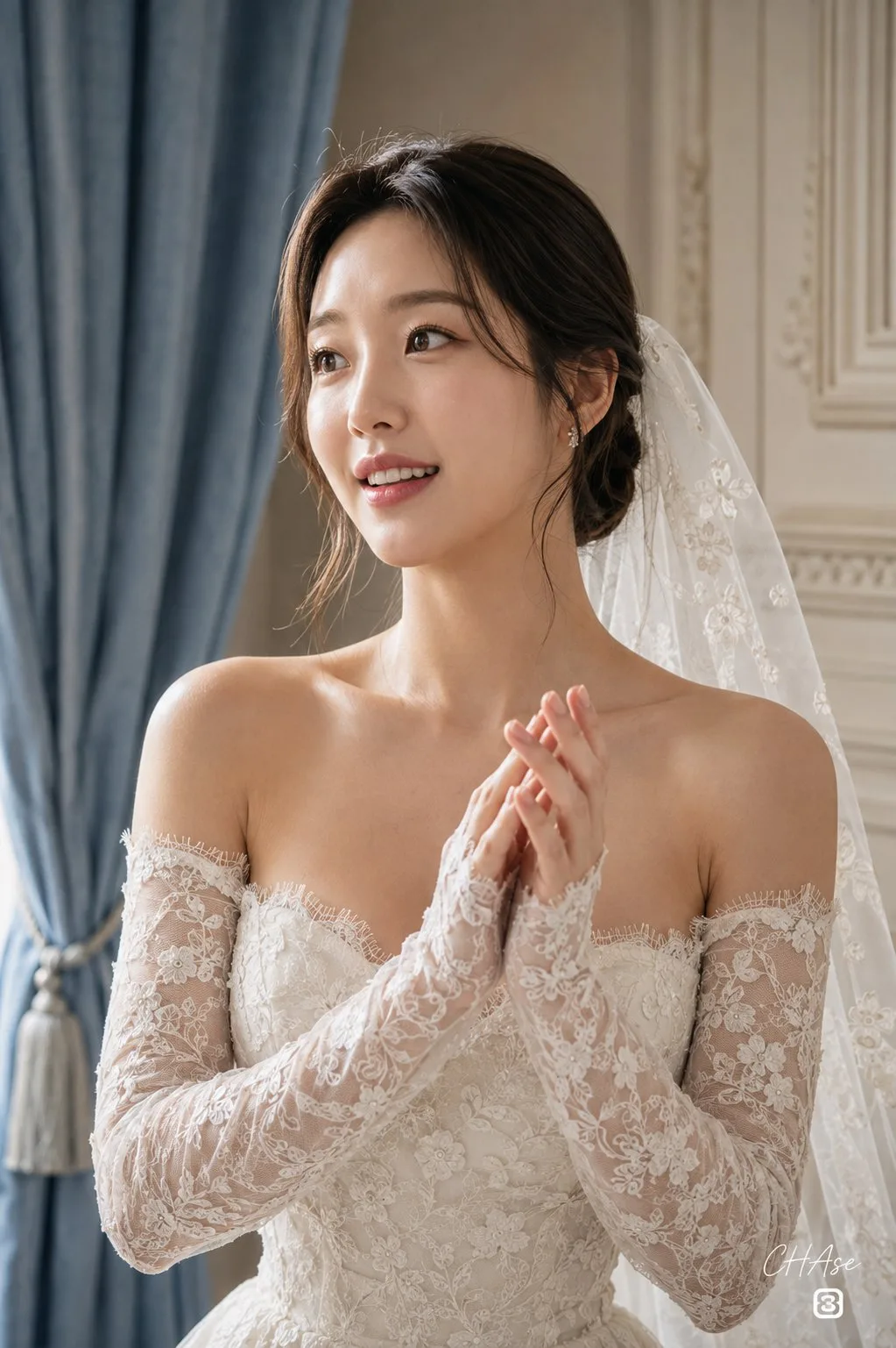 Realistic bridal portrait lace wedding dress — Sonra