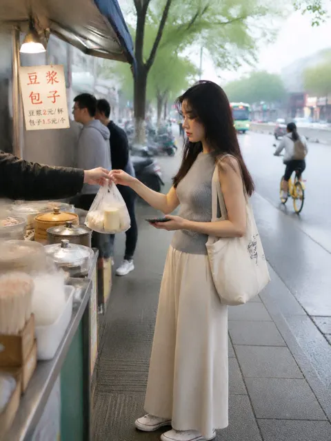 Street breakfast stall asian woman snapshot