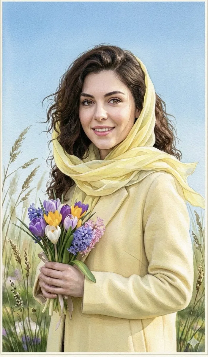 Hyacinth spring watercolor girl — Sonra