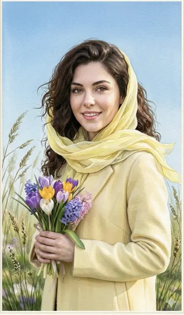 Hyacinth spring watercolor girl