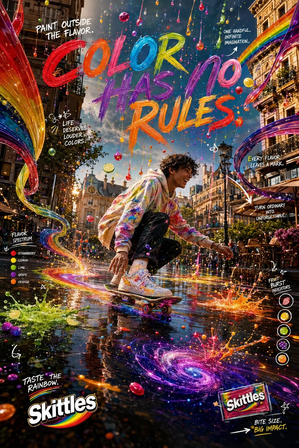 Skittles paint outside the flavor global campaign prompt — After