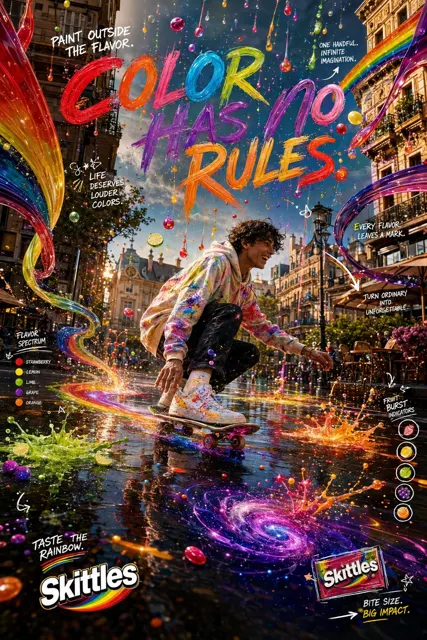 Skittles paint outside the flavor global campaign prompt