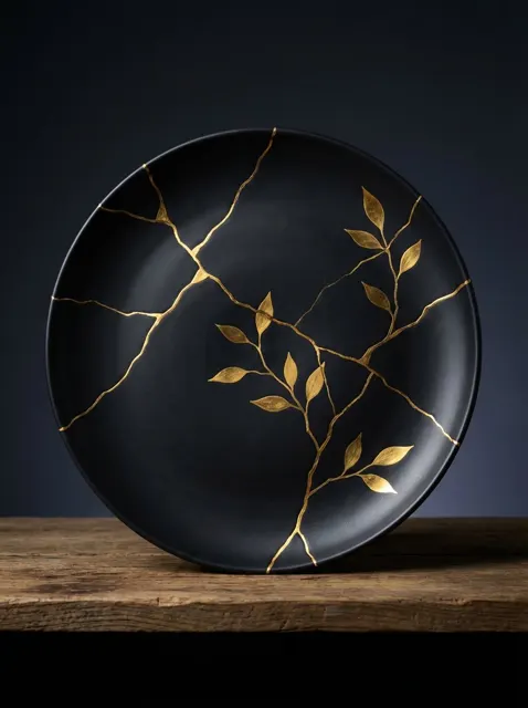 Black ceramic kintsugi wabi sabi