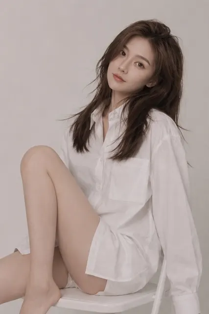 Minimalist japanese studio portrait white shirt east asian woman
