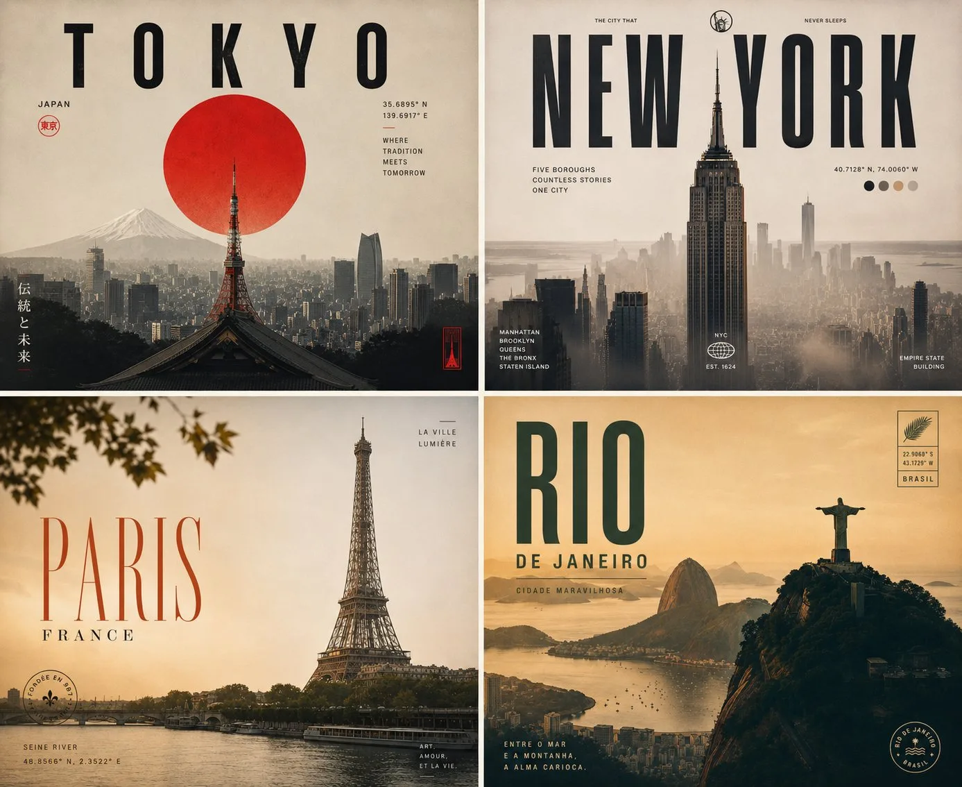 Premium 2x2 travel poster collage — Sonra