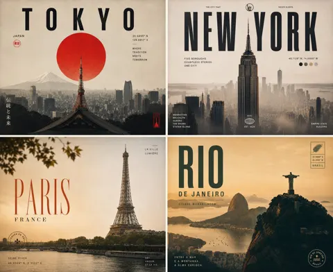 Premium 2x2 travel poster collage