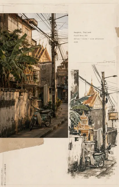 Vintage japanese travel journal editorial collage