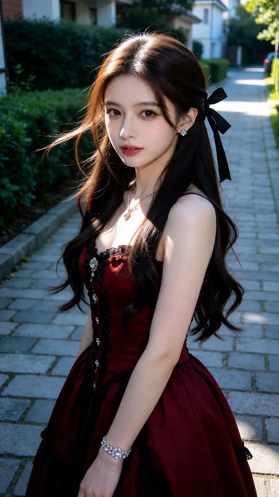 Crimson gothic dress fair skin beauty portrait — After