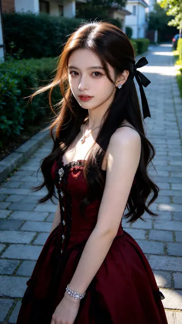 Crimson gothic dress fair skin beauty portrait