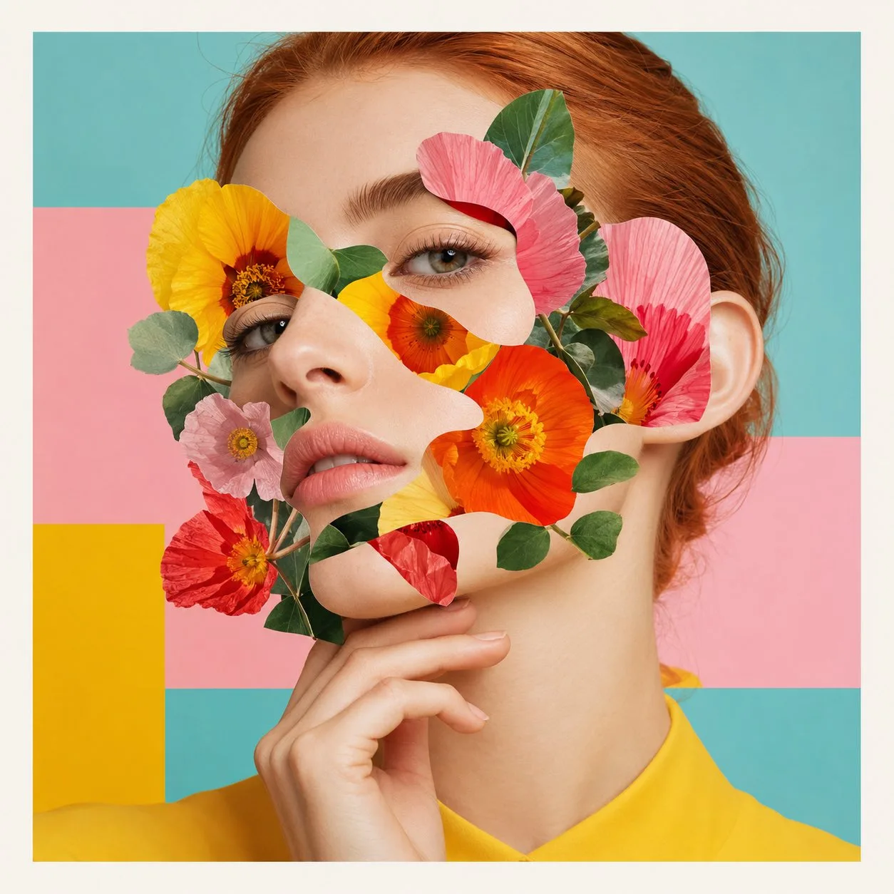 Modern editorial collage surreal fashion portrait — After