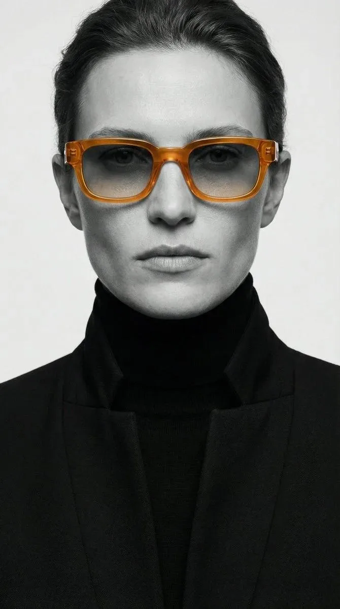 Editorial luxury fashion portrait orange sunglasses — After