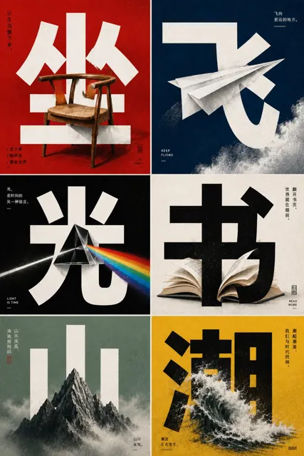 Graphic design chinese poster with interwoven objects