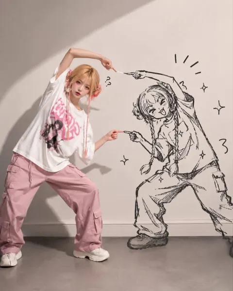 Mischievous doodle shadow fashion girl