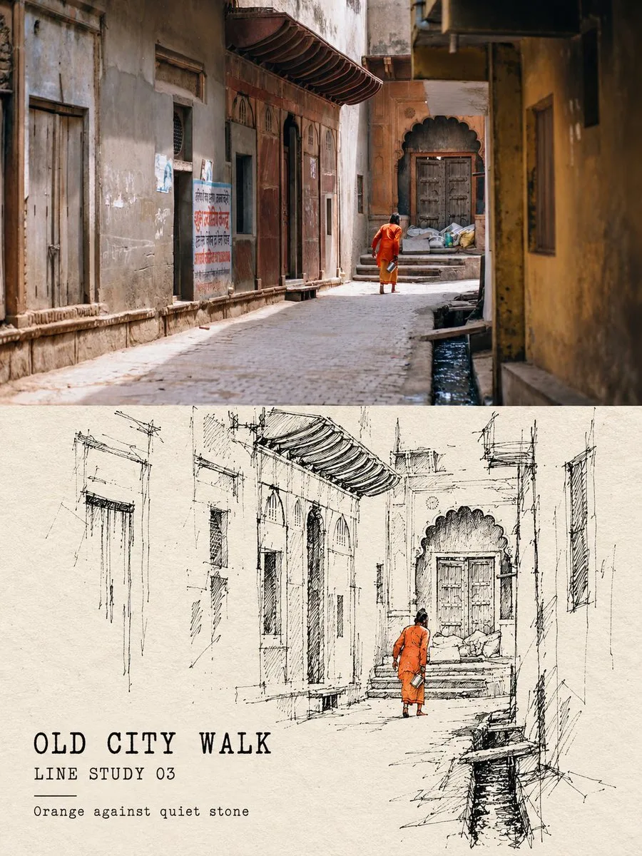 High end line drawing and photo travel poster — Sonra