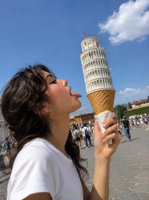 Leaning tower of pisa forced perspective ice cream photo
