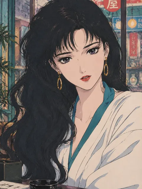 Retro 80s 90s shoujo manga cel shaded illustration