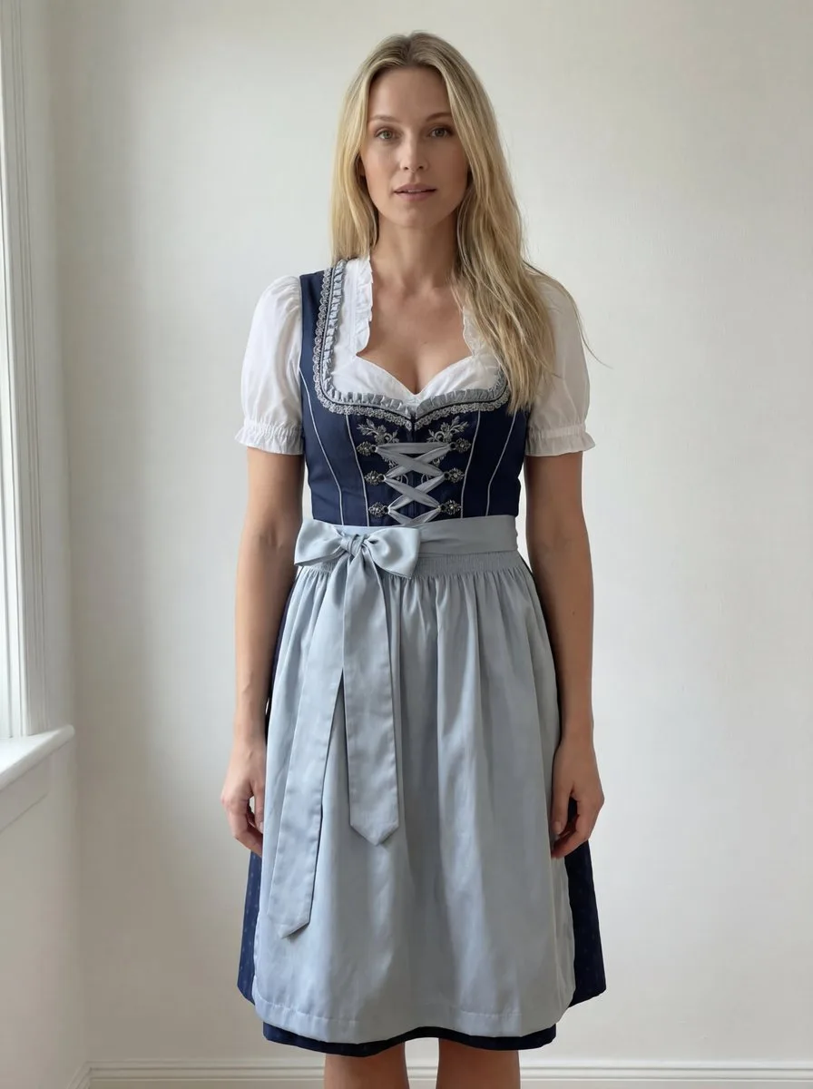 Navy bavarian dress confident woman — After