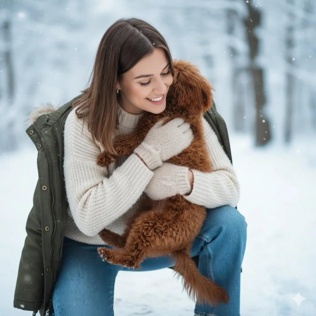 Sunlit park dog hug — Sonra