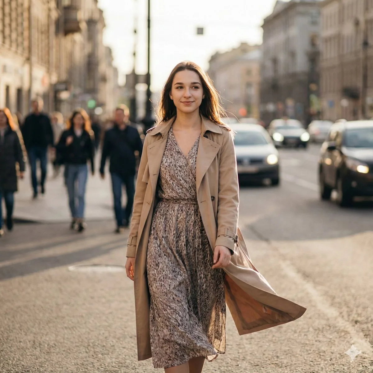 Golden hour confident street walk — After