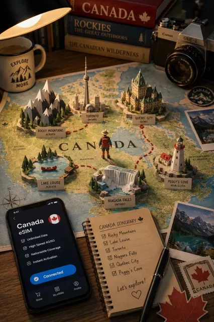 Premium travel planning papercraft tabletop scene