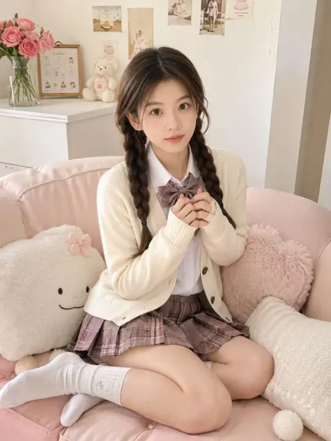 Realistic japanese schoolgirl indoor portrait