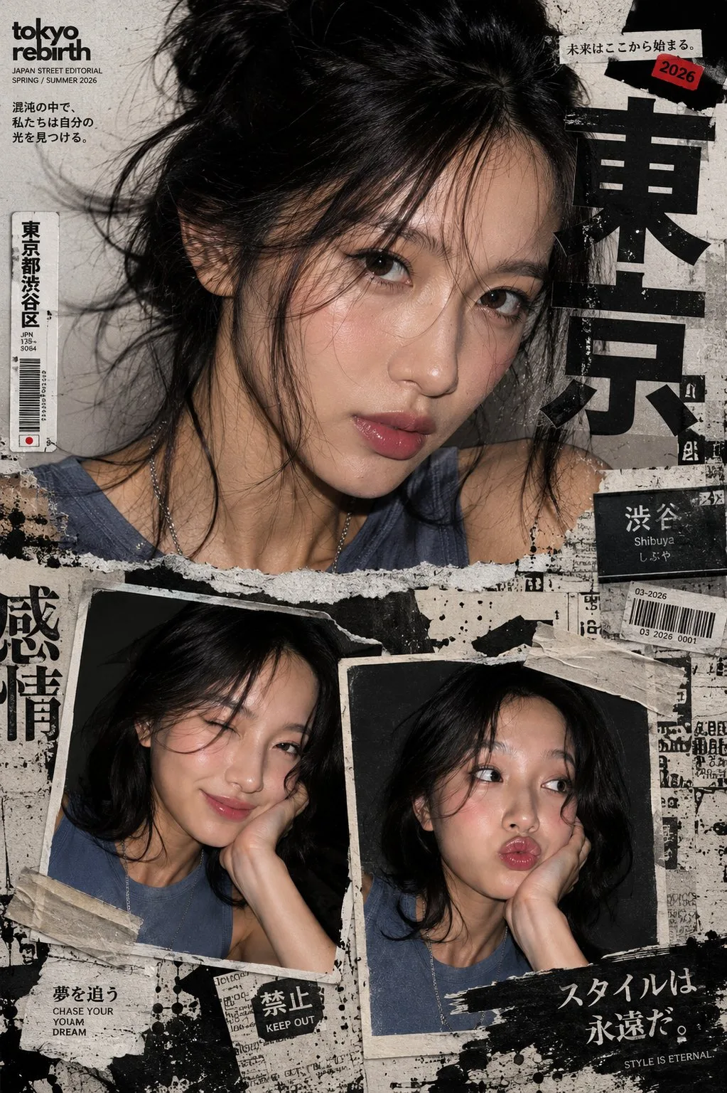 Y2k japanese street editorial collage poster — Sonra