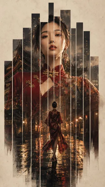 Ultra realistic cinematic double exposure poster chinese style