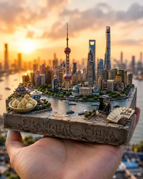 Ultra realistic miniature city in hand postcard