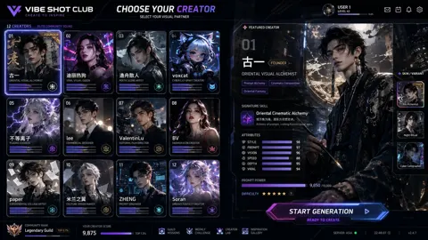 Vibe shot club ai creator selection ui