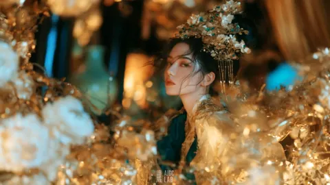 East asian woman ancient luxurious flower hall