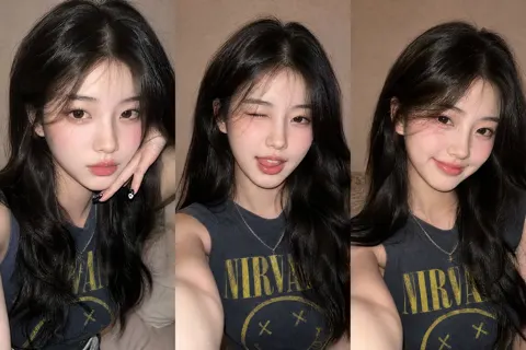 Ultra realistic gen z selfie collage nirvana top