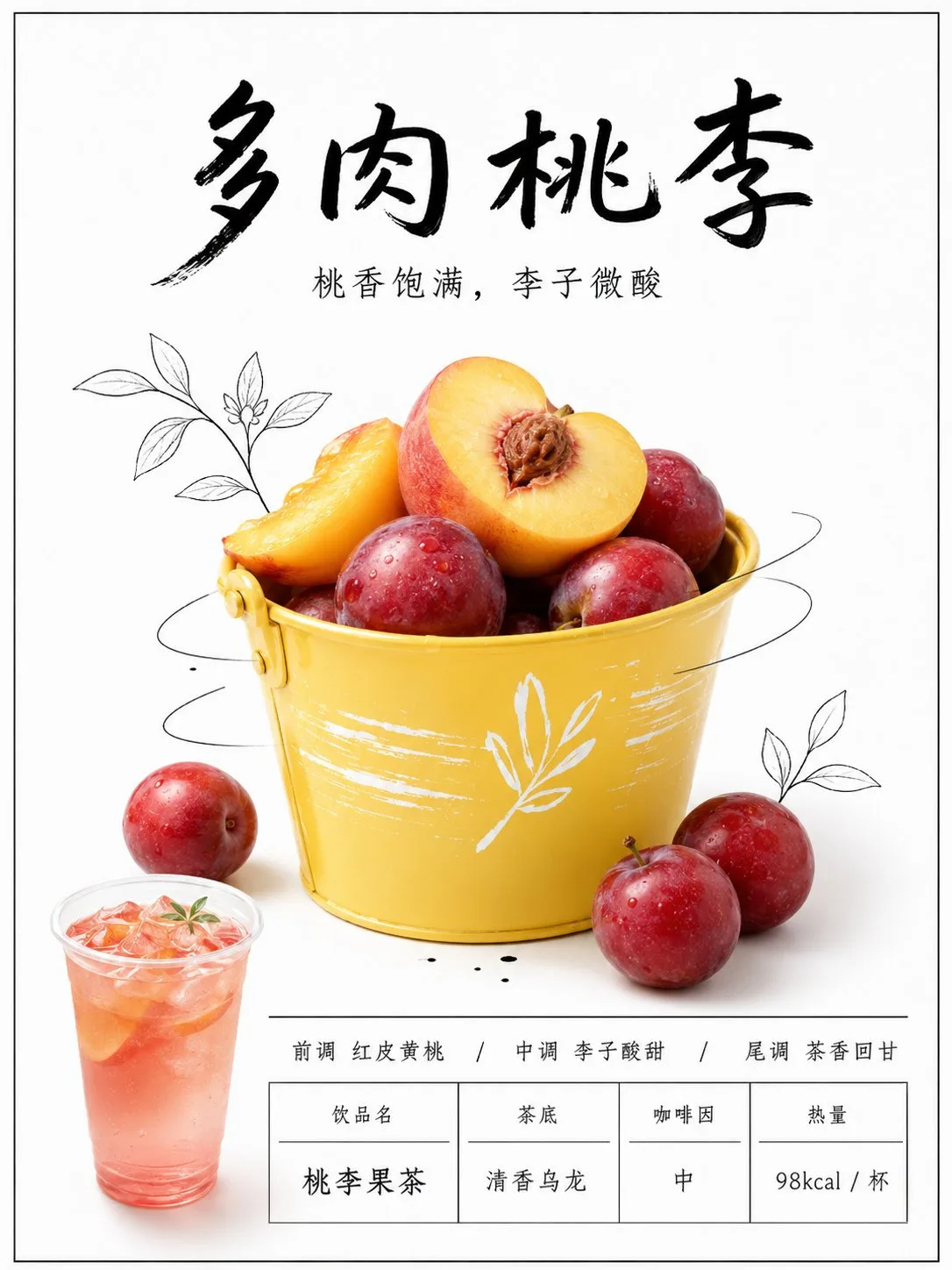 New tea drink minimalist fruit menu poster — Sonra