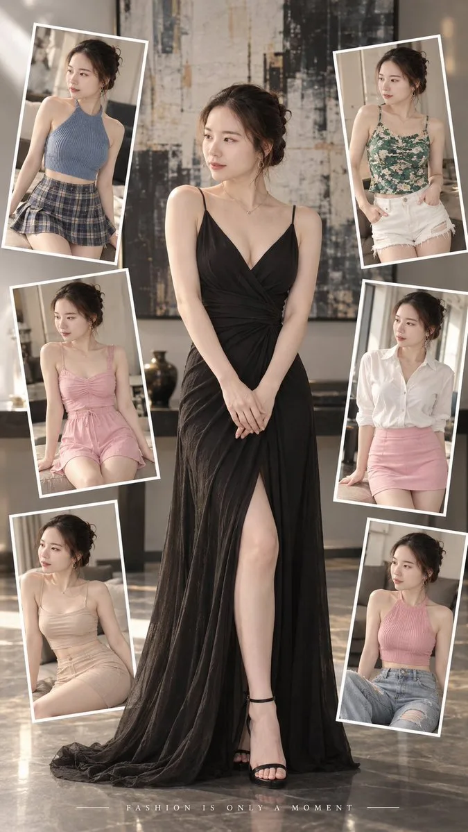 Asian sweet girl fashion collage black dress — After