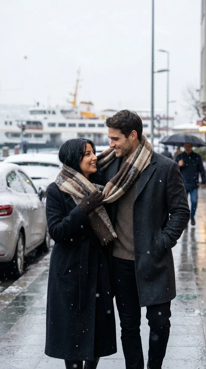 Sharing scarf in snow — Sonra