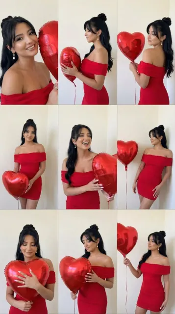 Romantic red dress roses grid