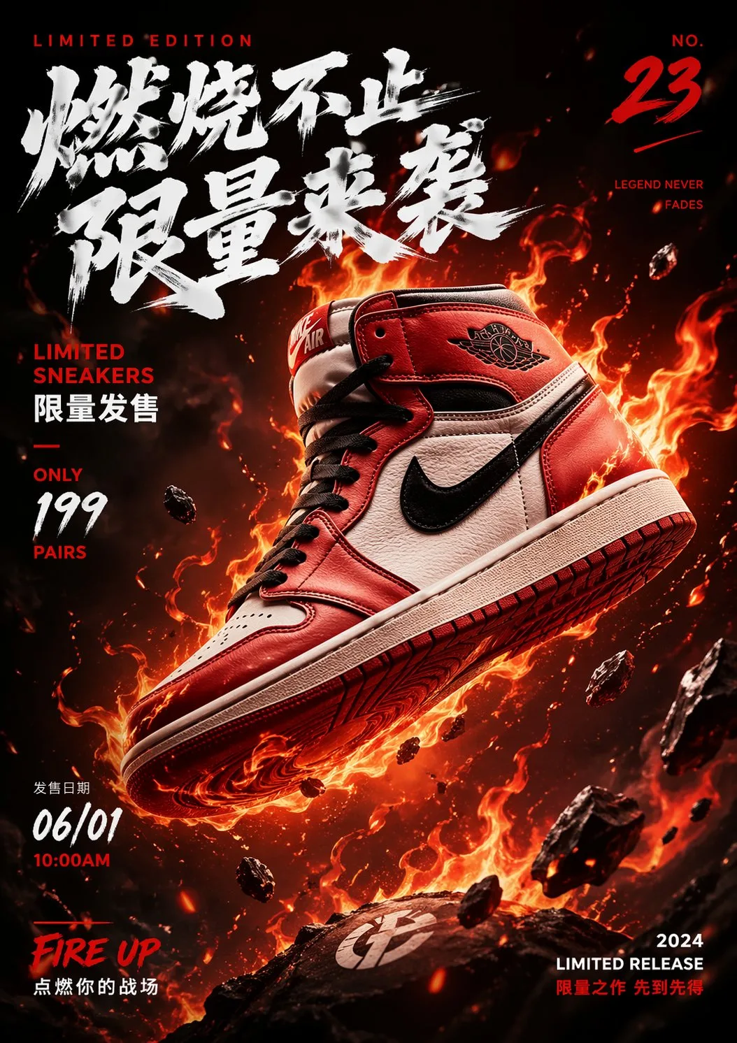 Limited edition sneaker poster floating flames — Sonra